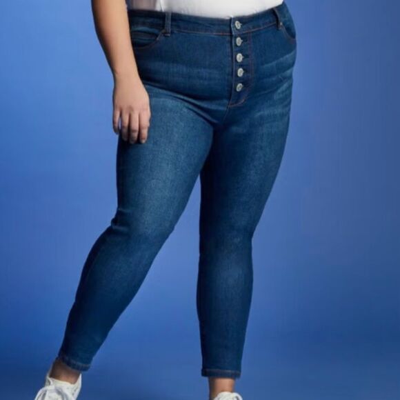 ELOQUII Gena Fit Peach Lift Button Fly Jeans, Size 22 Dark Wash - Picture 12 of 15